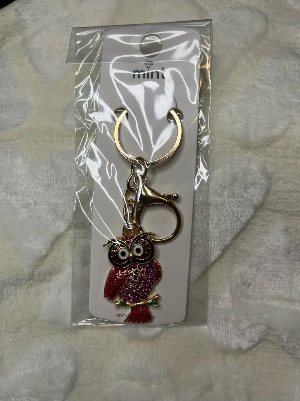 Mint Gold-Tone Pink Owl Keychain - Mint